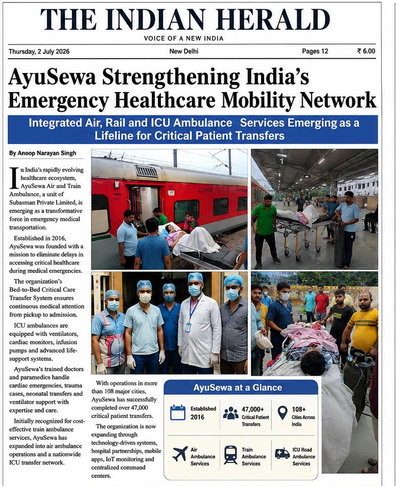 The Indian Herald feature about AyuSewa strengthening India's emergency healthcare mobility network